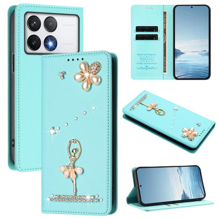 Funda para teléfono de piel vegana con protección RFID y diamantes de imitación de la bailarina de ballet, For Xiaomi Poco F7 Pro 5G / Redmi K80, For Xiaomi Poco M7 5G / Poco C75 4G, For Xiaomi Poco X7 5G / Redmi Note 14 Pro 5G, For Xiaomi 15 Ultra 5G ...