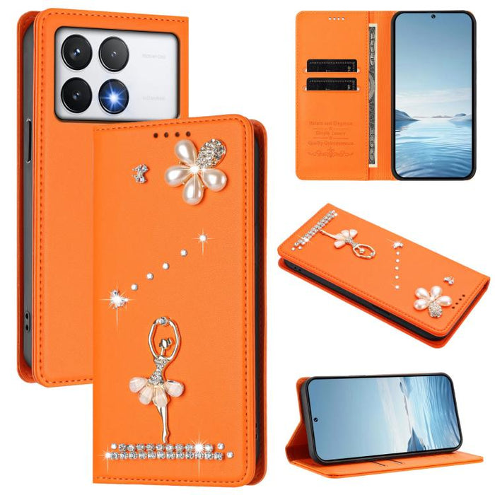 Funda para teléfono de piel vegana con protección RFID y diamantes de imitación de la bailarina de ballet, For Xiaomi Poco F7 Pro 5G / Redmi K80, For Xiaomi Poco M7 5G / Poco C75 4G, For Xiaomi Poco X7 5G / Redmi Note 14 Pro 5G, For Xiaomi 15 Ultra 5G ...