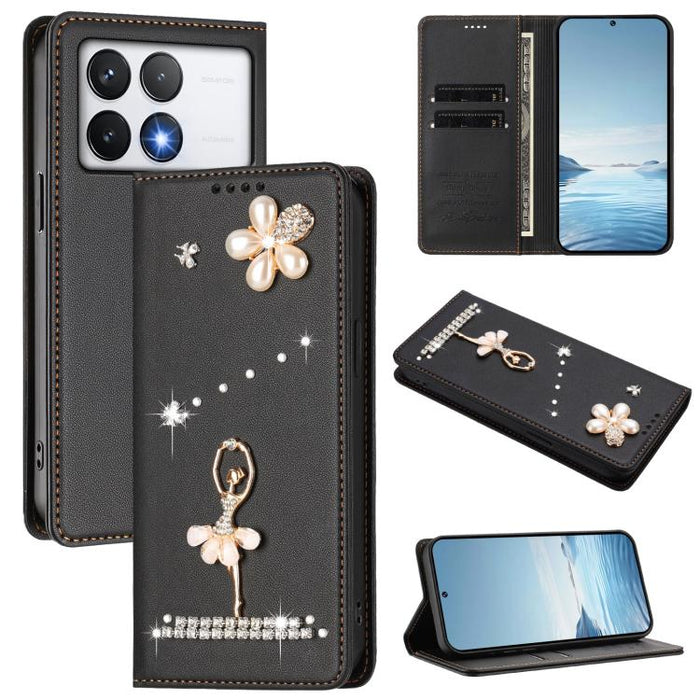 Funda para teléfono de piel vegana con protección RFID y diamantes de imitación de la bailarina de ballet, For Xiaomi Poco F7 Pro 5G / Redmi K80, For Xiaomi Poco M7 5G / Poco C75 4G, For Xiaomi Poco X7 5G / Redmi Note 14 Pro 5G, For Xiaomi 15 Ultra 5G ...