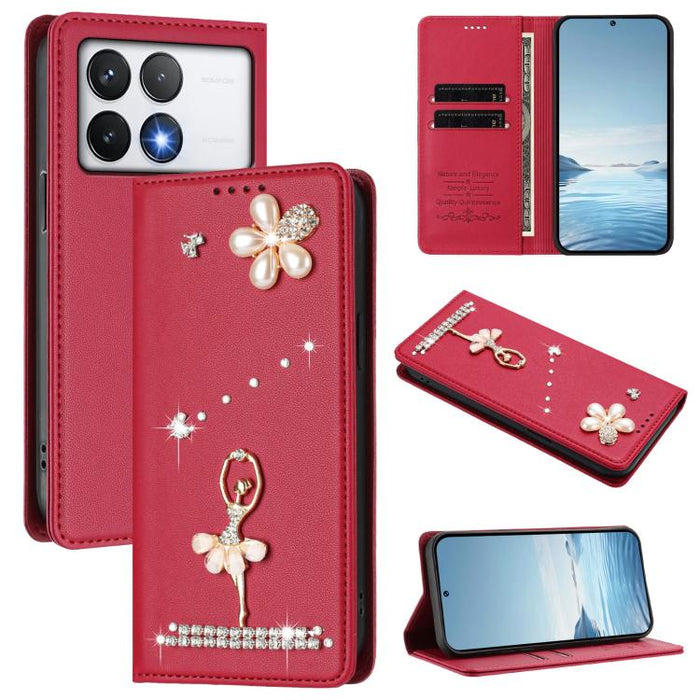 Funda para teléfono de piel vegana con protección RFID y diamantes de imitación de la bailarina de ballet, For Xiaomi Poco F7 Pro 5G / Redmi K80, For Xiaomi Poco M7 5G / Poco C75 4G, For Xiaomi Poco X7 5G / Redmi Note 14 Pro 5G, For Xiaomi 15 Ultra 5G ...