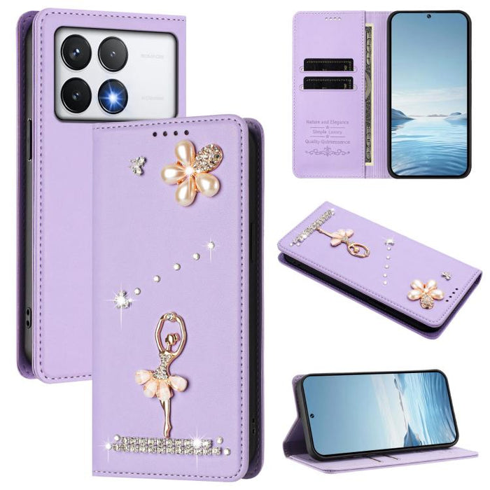 Funda para teléfono de piel vegana con protección RFID y diamantes de imitación de la bailarina de ballet, For Xiaomi Poco F7 Pro 5G / Redmi K80, For Xiaomi Poco M7 5G / Poco C75 4G, For Xiaomi Poco X7 5G / Redmi Note 14 Pro 5G, For Xiaomi 15 Ultra 5G ...