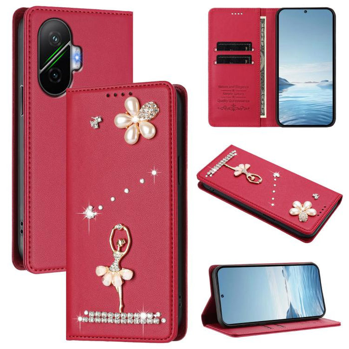 Funda para teléfono de piel vegana con protección RFID y diamantes de imitación de la bailarina de ballet, For Xiaomi 17 Ultra 5G, For Xiaomi Poco F8 Ultra / Redmi K90 Pro Max, For Xiaomi Poco F8 Pro 5G / Redmi K90, For Xiaomi 17 Pro Max 5G            ...