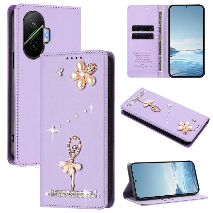 Funda para teléfono de piel vegana con protección RFID y diamantes de imitación de la bailarina de ballet, For Xiaomi 17 Ultra 5G, For Xiaomi Poco F8 Ultra / Redmi K90 Pro Max, For Xiaomi Poco F8 Pro 5G / Redmi K90, For Xiaomi 17 Pro Max 5G            ...