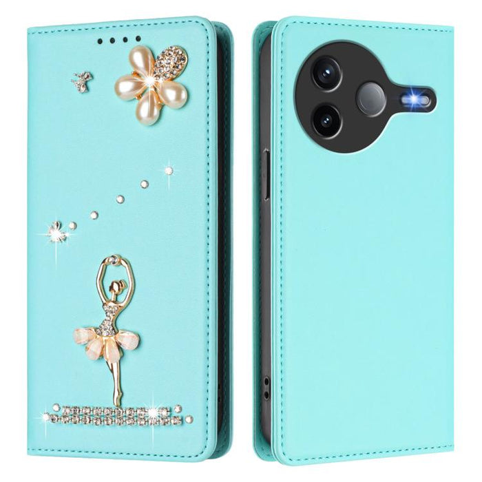 Funda para teléfono de piel vegana con protección RFID y diamantes de imitación de la bailarina de ballet, For Xiaomi Poco F7 Pro 5G / Redmi K80, For Xiaomi Poco M7 5G / Poco C75 4G, For Xiaomi Poco X7 5G / Redmi Note 14 Pro 5G, For Xiaomi 15 Ultra 5G ...