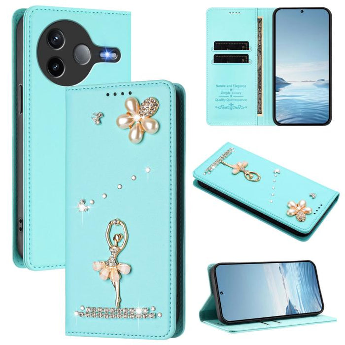 Funda para teléfono de piel vegana con protección RFID y diamantes de imitación de la bailarina de ballet, For Xiaomi Poco F7 Pro 5G / Redmi K80, For Xiaomi Poco M7 5G / Poco C75 4G, For Xiaomi Poco X7 5G / Redmi Note 14 Pro 5G, For Xiaomi 15 Ultra 5G ...