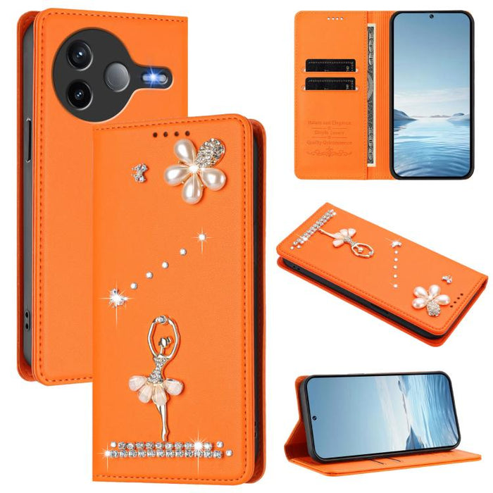 Funda para teléfono de piel vegana con protección RFID y diamantes de imitación de la bailarina de ballet, For Xiaomi Poco F7 Pro 5G / Redmi K80, For Xiaomi Poco M7 5G / Poco C75 4G, For Xiaomi Poco X7 5G / Redmi Note 14 Pro 5G, For Xiaomi 15 Ultra 5G ...