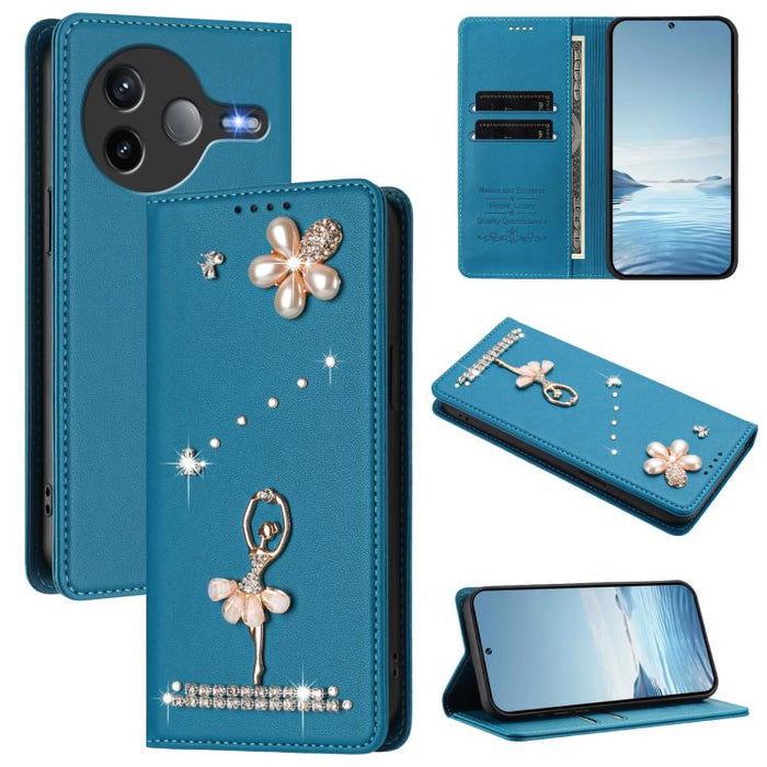 Funda para teléfono de piel vegana con protección RFID y diamantes de imitación de la bailarina de ballet, For Xiaomi Poco F7 Pro 5G / Redmi K80, For Xiaomi Poco M7 5G / Poco C75 4G, For Xiaomi Poco X7 5G / Redmi Note 14 Pro 5G, For Xiaomi 15 Ultra 5G ...