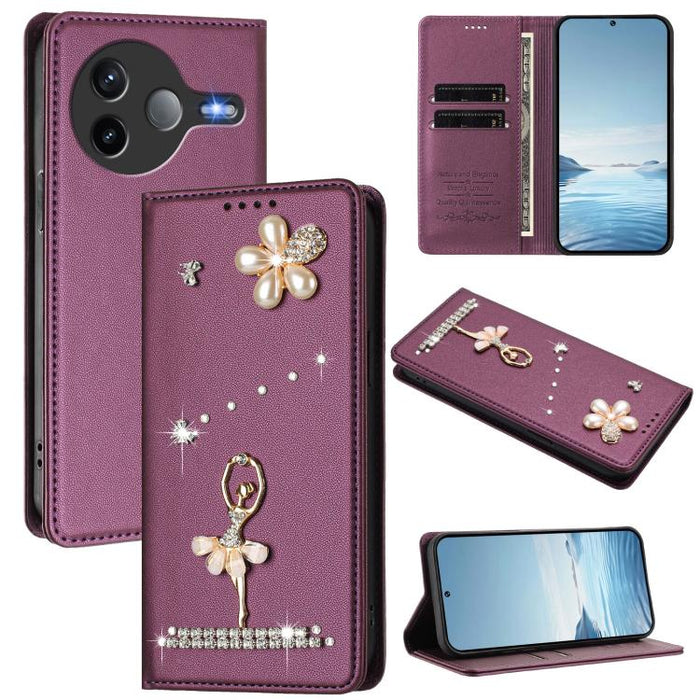 Funda para teléfono de piel vegana con protección RFID y diamantes de imitación de la bailarina de ballet, For Xiaomi Poco F7 Pro 5G / Redmi K80, For Xiaomi Poco M7 5G / Poco C75 4G, For Xiaomi Poco X7 5G / Redmi Note 14 Pro 5G, For Xiaomi 15 Ultra 5G ...