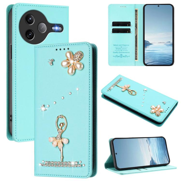 Funda para teléfono de piel vegana con protección RFID y diamantes de imitación de la bailarina de ballet, For Xiaomi 17 Ultra 5G, For Xiaomi Poco F8 Ultra / Redmi K90 Pro Max, For Xiaomi Poco F8 Pro 5G / Redmi K90, For Xiaomi 17 Pro Max 5G            ...
