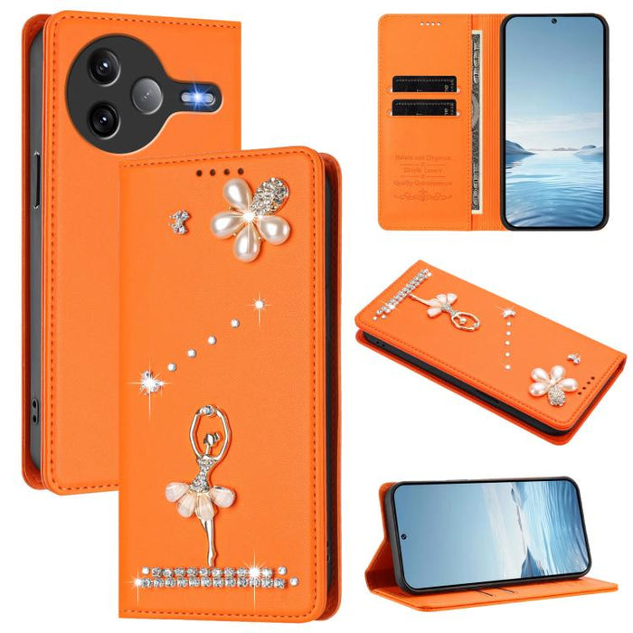 Funda para teléfono de piel vegana con protección RFID y diamantes de imitación de la bailarina de ballet, For Xiaomi 17 Ultra 5G, For Xiaomi Poco F8 Ultra / Redmi K90 Pro Max, For Xiaomi Poco F8 Pro 5G / Redmi K90, For Xiaomi 17 Pro Max 5G            ...