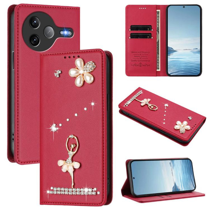 Funda para teléfono de piel vegana con protección RFID y diamantes de imitación de la bailarina de ballet, For Xiaomi 17 Ultra 5G, For Xiaomi Poco F8 Ultra / Redmi K90 Pro Max, For Xiaomi Poco F8 Pro 5G / Redmi K90, For Xiaomi 17 Pro Max 5G            ...