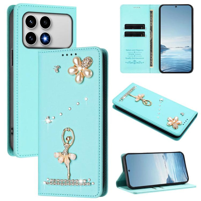 Funda para teléfono de piel vegana con protección RFID y diamantes de imitación de la bailarina de ballet, For Xiaomi 17 Ultra 5G, For Xiaomi Poco F8 Ultra / Redmi K90 Pro Max, For Xiaomi Poco F8 Pro 5G / Redmi K90, For Xiaomi 17 Pro Max 5G            ...
