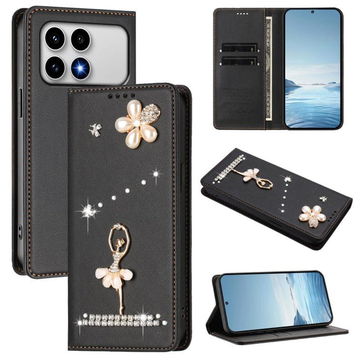 Funda para teléfono de piel vegana con protección RFID y diamantes de imitación de la bailarina de ballet, For Xiaomi 17 Ultra 5G, For Xiaomi Poco F8 Ultra / Redmi K90 Pro Max, For Xiaomi Poco F8 Pro 5G / Redmi K90, For Xiaomi 17 Pro Max 5G            ...