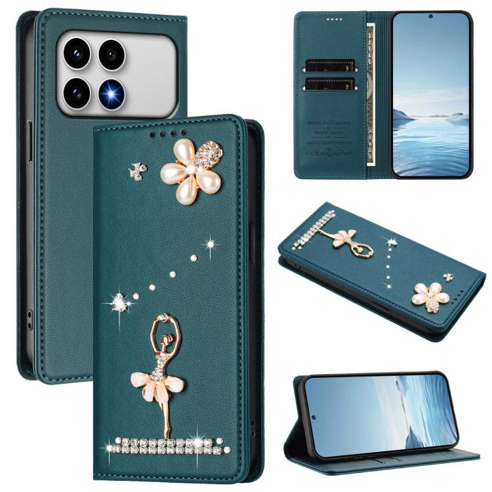 Funda para teléfono de piel vegana con protección RFID y diamantes de imitación de la bailarina de ballet, For Xiaomi 17 Ultra 5G, For Xiaomi Poco F8 Ultra / Redmi K90 Pro Max, For Xiaomi Poco F8 Pro 5G / Redmi K90, For Xiaomi 17 Pro Max 5G            ...