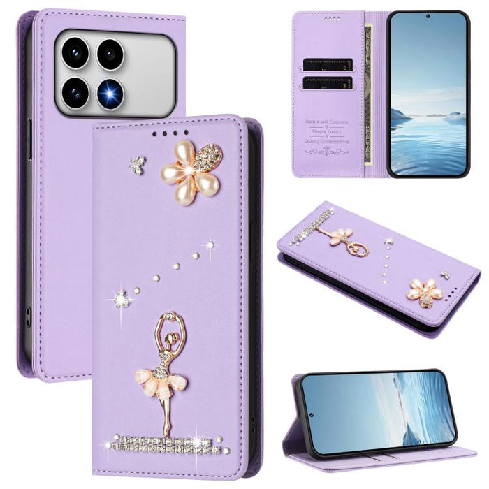Funda para teléfono de piel vegana con protección RFID y diamantes de imitación de la bailarina de ballet, For Xiaomi 17 Ultra 5G, For Xiaomi Poco F8 Ultra / Redmi K90 Pro Max, For Xiaomi Poco F8 Pro 5G / Redmi K90, For Xiaomi 17 Pro Max 5G            ...