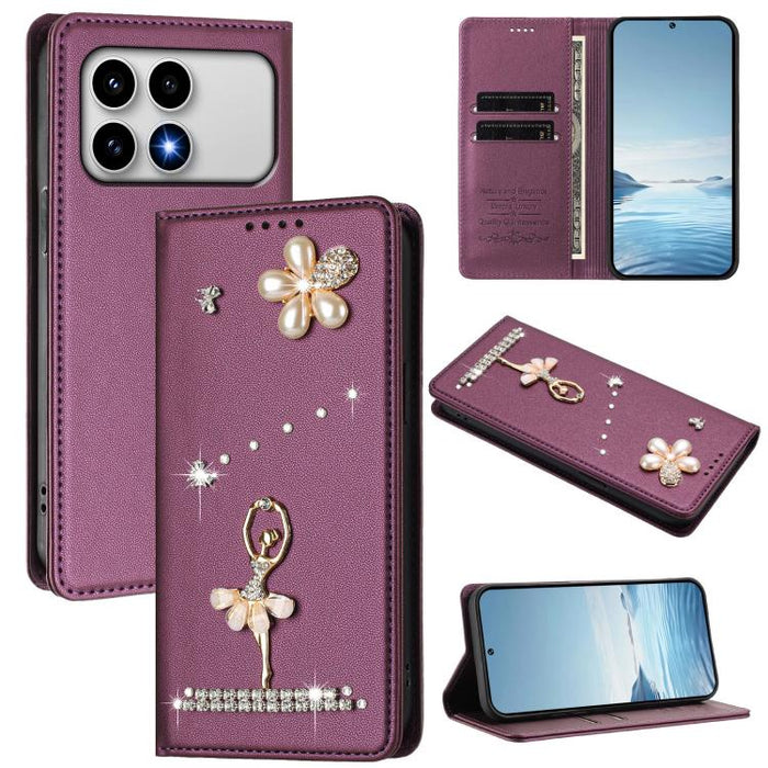Funda para teléfono de piel vegana con protección RFID y diamantes de imitación de la bailarina de ballet, For Xiaomi 17 Ultra 5G, For Xiaomi Poco F8 Ultra / Redmi K90 Pro Max, For Xiaomi Poco F8 Pro 5G / Redmi K90, For Xiaomi 17 Pro Max 5G            ...