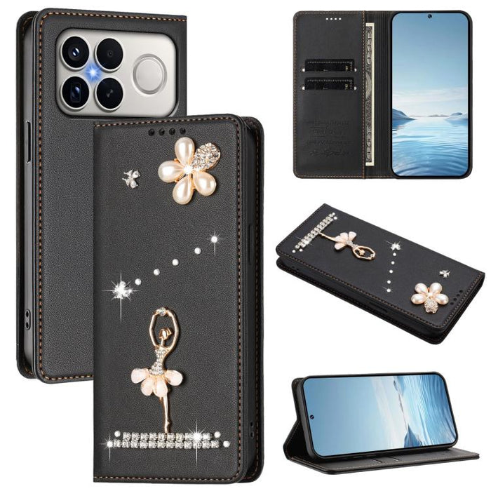 Funda para teléfono de piel vegana con protección RFID y diamantes de imitación de la bailarina de ballet, For Xiaomi 17 Ultra 5G, For Xiaomi Poco F8 Ultra / Redmi K90 Pro Max, For Xiaomi Poco F8 Pro 5G / Redmi K90, For Xiaomi 17 Pro Max 5G            ...