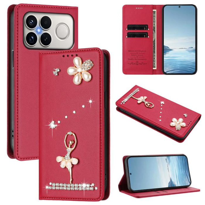 Funda para teléfono de piel vegana con protección RFID y diamantes de imitación de la bailarina de ballet, For Xiaomi 17 Ultra 5G, For Xiaomi Poco F8 Ultra / Redmi K90 Pro Max, For Xiaomi Poco F8 Pro 5G / Redmi K90, For Xiaomi 17 Pro Max 5G            ...