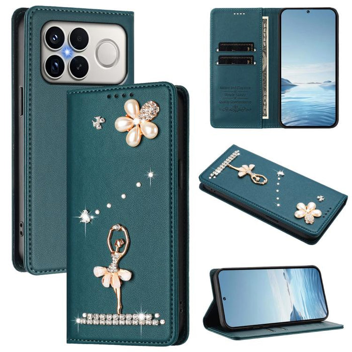 Funda para teléfono de piel vegana con protección RFID y diamantes de imitación de la bailarina de ballet, For Xiaomi 17 Ultra 5G, For Xiaomi Poco F8 Ultra / Redmi K90 Pro Max, For Xiaomi Poco F8 Pro 5G / Redmi K90, For Xiaomi 17 Pro Max 5G            ...