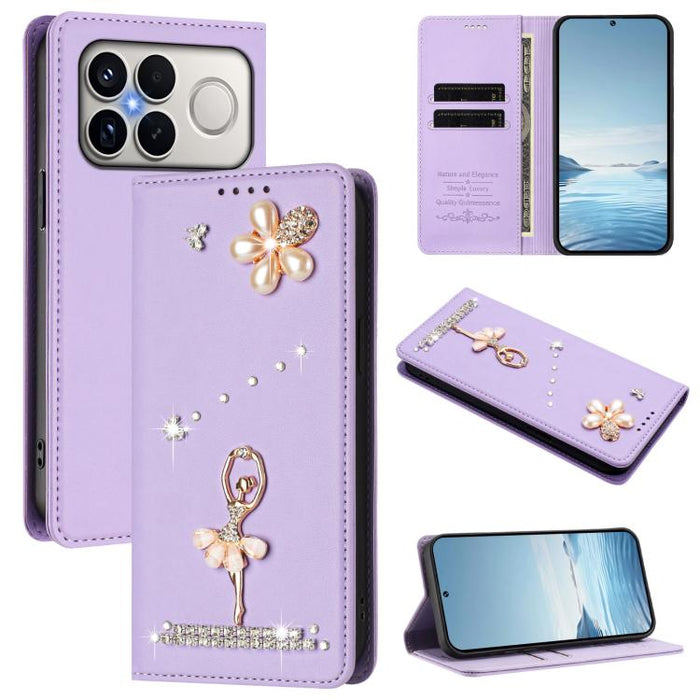 Funda para teléfono de piel vegana con protección RFID y diamantes de imitación de la bailarina de ballet, For Xiaomi 17 Ultra 5G, For Xiaomi Poco F8 Ultra / Redmi K90 Pro Max, For Xiaomi Poco F8 Pro 5G / Redmi K90, For Xiaomi 17 Pro Max 5G            ...