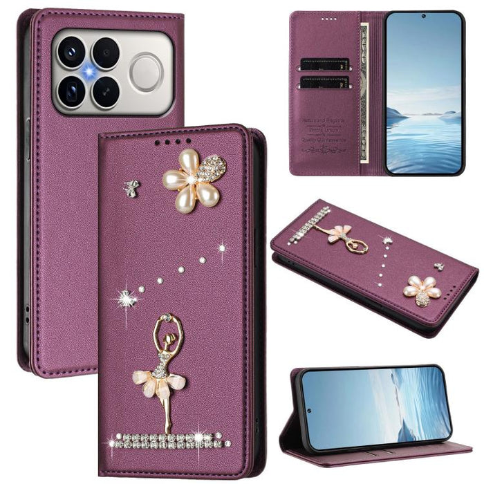 Funda para teléfono de piel vegana con protección RFID y diamantes de imitación de la bailarina de ballet, For Xiaomi 17 Ultra 5G, For Xiaomi Poco F8 Ultra / Redmi K90 Pro Max, For Xiaomi Poco F8 Pro 5G / Redmi K90, For Xiaomi 17 Pro Max 5G            ...