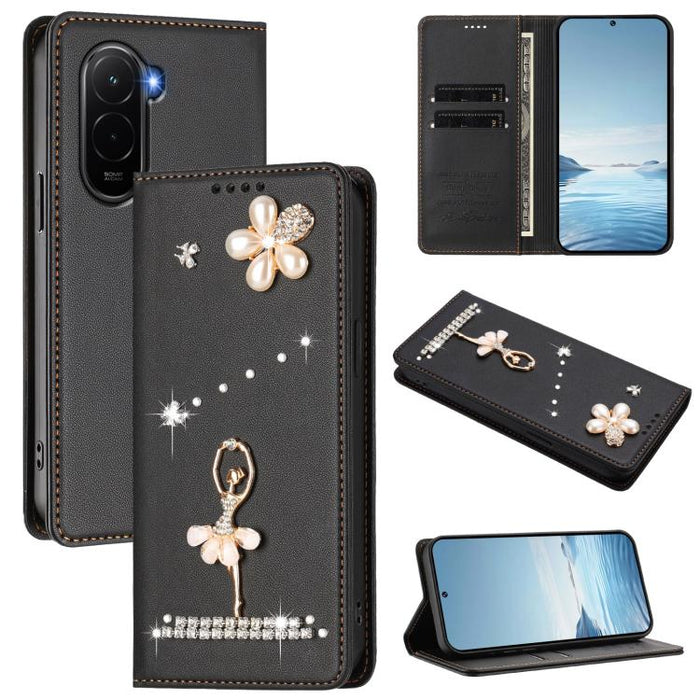 Funda para teléfono de piel vegana con protección RFID y diamantes de imitación de la bailarina de ballet, For Xiaomi 17 Ultra 5G, For Xiaomi Poco F8 Ultra / Redmi K90 Pro Max, For Xiaomi Poco F8 Pro 5G / Redmi K90, For Xiaomi 17 Pro Max 5G            ...
