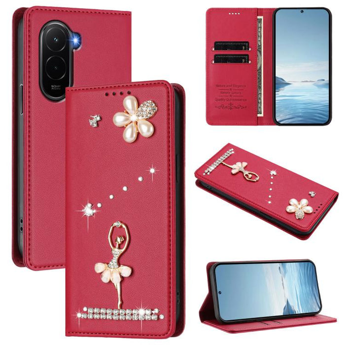Funda para teléfono de piel vegana con protección RFID y diamantes de imitación de la bailarina de ballet, For Xiaomi 17 Ultra 5G, For Xiaomi Poco F8 Ultra / Redmi K90 Pro Max, For Xiaomi Poco F8 Pro 5G / Redmi K90, For Xiaomi 17 Pro Max 5G            ...