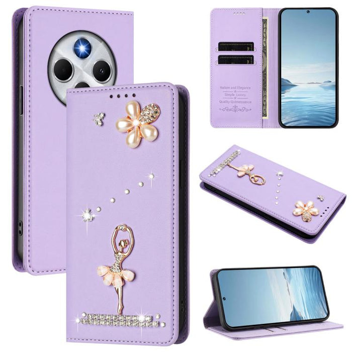 Funda para teléfono de piel vegana con protección RFID y diamantes de imitación de la bailarina de ballet, For Xiaomi Poco F7 Pro 5G / Redmi K80, For Xiaomi Poco M7 5G / Poco C75 4G, For Xiaomi Poco X7 5G / Redmi Note 14 Pro 5G, For Xiaomi 15 Ultra 5G ...