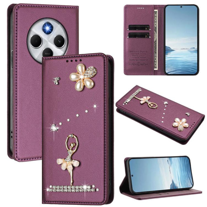 Funda para teléfono de piel vegana con protección RFID y diamantes de imitación de la bailarina de ballet, For Xiaomi Poco F7 Pro 5G / Redmi K80, For Xiaomi Poco M7 5G / Poco C75 4G, For Xiaomi Poco X7 5G / Redmi Note 14 Pro 5G, For Xiaomi 15 Ultra 5G ...