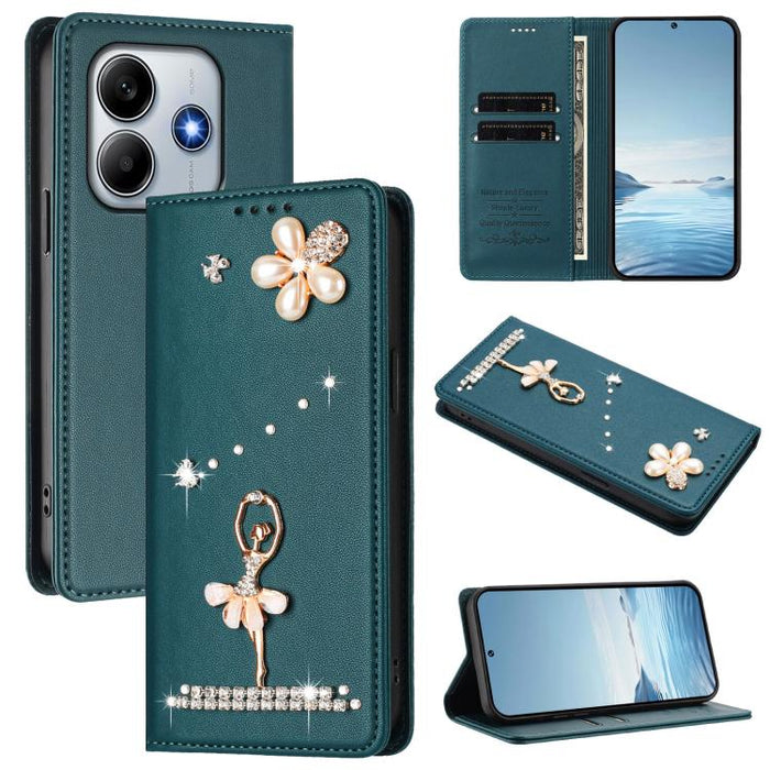Funda para teléfono de piel vegana con protección RFID y diamantes de imitación de la bailarina de ballet, For Xiaomi Poco F7 Pro 5G / Redmi K80, For Xiaomi Poco M7 5G / Poco C75 4G, For Xiaomi Poco X7 5G / Redmi Note 14 Pro 5G, For Xiaomi 15 Ultra 5G ...