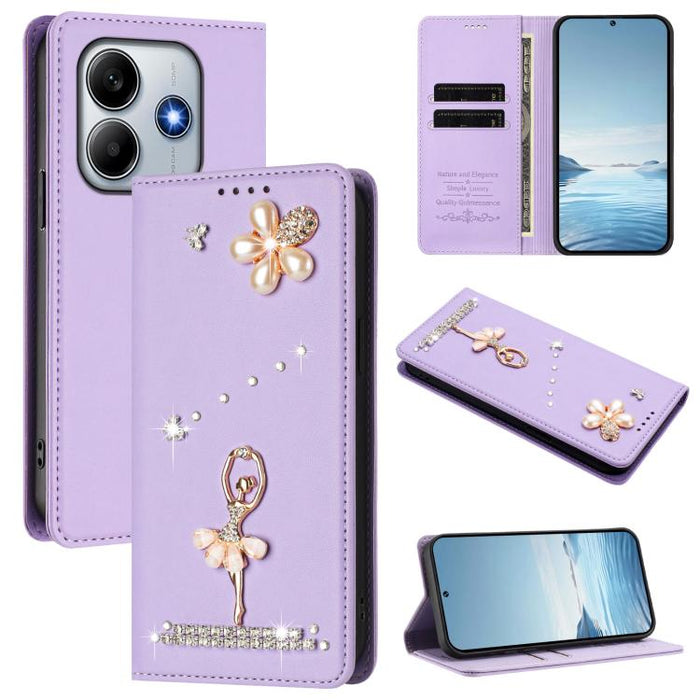 Funda para teléfono de piel vegana con protección RFID y diamantes de imitación de la bailarina de ballet, For Xiaomi Poco F7 Pro 5G / Redmi K80, For Xiaomi Poco M7 5G / Poco C75 4G, For Xiaomi Poco X7 5G / Redmi Note 14 Pro 5G, For Xiaomi 15 Ultra 5G ...