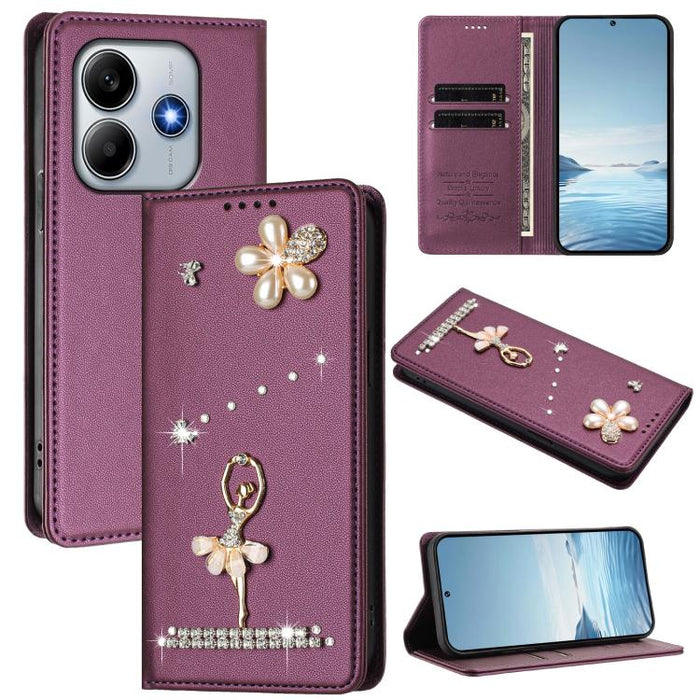 Funda para teléfono de piel vegana con protección RFID y diamantes de imitación de la bailarina de ballet, For Xiaomi Poco F7 Pro 5G / Redmi K80, For Xiaomi Poco M7 5G / Poco C75 4G, For Xiaomi Poco X7 5G / Redmi Note 14 Pro 5G, For Xiaomi 15 Ultra 5G ...