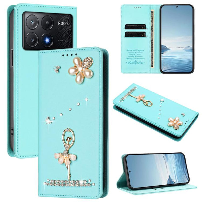 Funda para teléfono de piel vegana con protección RFID y diamantes de imitación de la bailarina de ballet, For Xiaomi Poco X6 Neo 5G, For Xiaomi Poco X6 Pro 5G / Redmi K70E, For Xiaomi 14 Ultra 5G, For Xiaomi 14 Pro 5G, For Xiaomi 14 5G                ...
