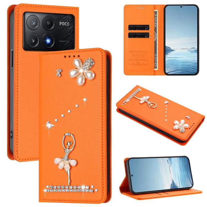 Funda para teléfono de piel vegana con protección RFID y diamantes de imitación de la bailarina de ballet, For Xiaomi Poco X6 Neo 5G, For Xiaomi Poco X6 Pro 5G / Redmi K70E, For Xiaomi 14 Ultra 5G, For Xiaomi 14 Pro 5G, For Xiaomi 14 5G                ...