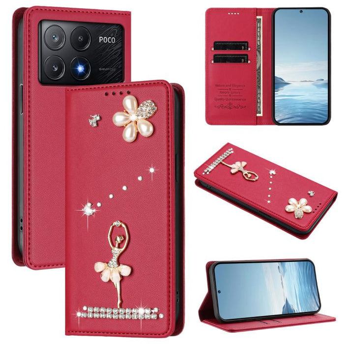 Funda para teléfono de piel vegana con protección RFID y diamantes de imitación de la bailarina de ballet, For Xiaomi Poco X6 Neo 5G, For Xiaomi Poco X6 Pro 5G / Redmi K70E, For Xiaomi 14 Ultra 5G, For Xiaomi 14 Pro 5G, For Xiaomi 14 5G                ...