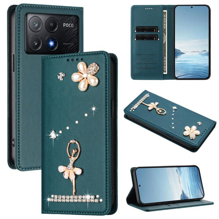 Funda para teléfono de piel vegana con protección RFID y diamantes de imitación de la bailarina de ballet, For Xiaomi Poco X6 Neo 5G, For Xiaomi Poco X6 Pro 5G / Redmi K70E, For Xiaomi 14 Ultra 5G, For Xiaomi 14 Pro 5G, For Xiaomi 14 5G                ...