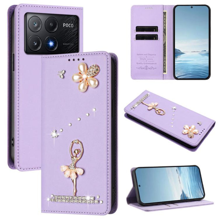 Funda para teléfono de piel vegana con protección RFID y diamantes de imitación de la bailarina de ballet, For Xiaomi Poco X6 Neo 5G, For Xiaomi Poco X6 Pro 5G / Redmi K70E, For Xiaomi 14 Ultra 5G, For Xiaomi 14 Pro 5G, For Xiaomi 14 5G                ...