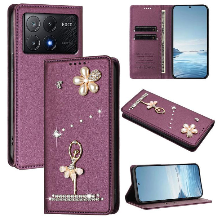 Funda para teléfono de piel vegana con protección RFID y diamantes de imitación de la bailarina de ballet, For Xiaomi Poco X6 Neo 5G, For Xiaomi Poco X6 Pro 5G / Redmi K70E, For Xiaomi 14 Ultra 5G, For Xiaomi 14 Pro 5G, For Xiaomi 14 5G                ...