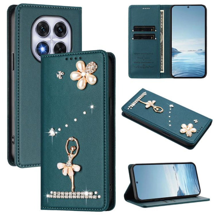 Funda para teléfono de piel vegana con protección RFID y diamantes de imitación de la bailarina de ballet, For Xiaomi Poco F7 Pro 5G / Redmi K80, For Xiaomi Poco M7 5G / Poco C75 4G, For Xiaomi Poco X7 5G / Redmi Note 14 Pro 5G, For Xiaomi 15 Ultra 5G ...