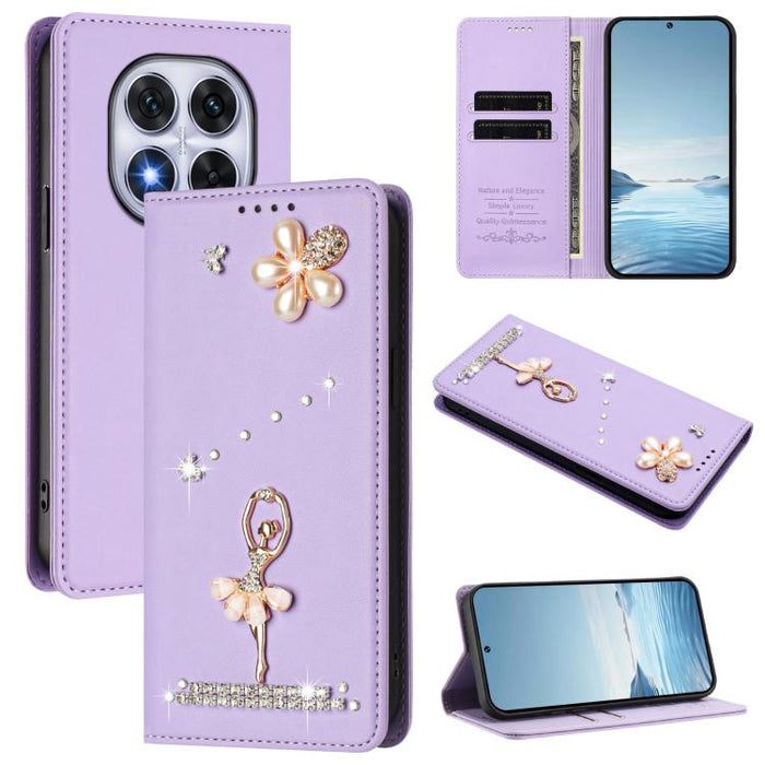 Funda para teléfono de piel vegana con protección RFID y diamantes de imitación de la bailarina de ballet, For Xiaomi Poco F7 Pro 5G / Redmi K80, For Xiaomi Poco M7 5G / Poco C75 4G, For Xiaomi Poco X7 5G / Redmi Note 14 Pro 5G, For Xiaomi 15 Ultra 5G ...