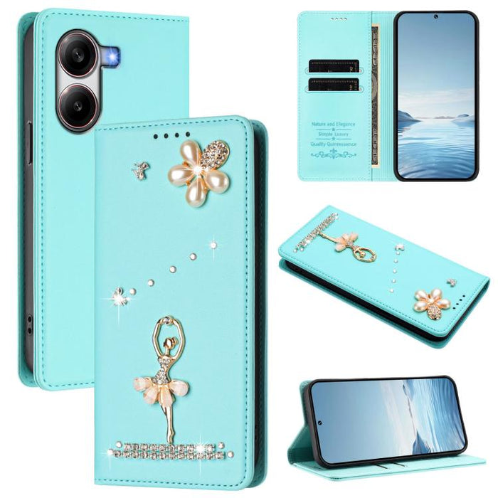 Funda para teléfono de piel vegana con protección RFID y diamantes de imitación de la bailarina de ballet, For Xiaomi Poco F7 Pro 5G / Redmi K80, For Xiaomi Poco M7 5G / Poco C75 4G, For Xiaomi Poco X7 5G / Redmi Note 14 Pro 5G, For Xiaomi 15 Ultra 5G ...