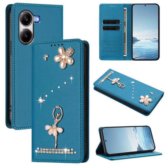 Funda para teléfono de piel vegana con protección RFID y diamantes de imitación de la bailarina de ballet, For Xiaomi Poco F7 Pro 5G / Redmi K80, For Xiaomi Poco M7 5G / Poco C75 4G, For Xiaomi Poco X7 5G / Redmi Note 14 Pro 5G, For Xiaomi 15 Ultra 5G ...