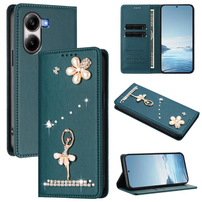 Funda para teléfono de piel vegana con protección RFID y diamantes de imitación de la bailarina de ballet, For Xiaomi Poco F7 Pro 5G / Redmi K80, For Xiaomi Poco M7 5G / Poco C75 4G, For Xiaomi Poco X7 5G / Redmi Note 14 Pro 5G, For Xiaomi 15 Ultra 5G ...