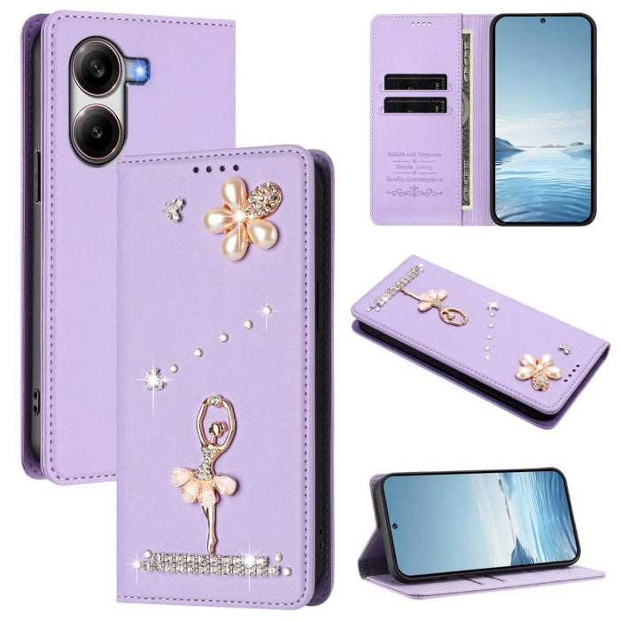 Funda para teléfono de piel vegana con protección RFID y diamantes de imitación de la bailarina de ballet, For Xiaomi Poco F7 Pro 5G / Redmi K80, For Xiaomi Poco M7 5G / Poco C75 4G, For Xiaomi Poco X7 5G / Redmi Note 14 Pro 5G, For Xiaomi 15 Ultra 5G ...
