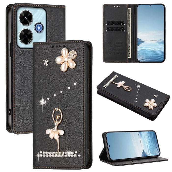 Funda para teléfono de piel vegana con protección RFID y diamantes de imitación de la bailarina de ballet, For Redmi Note 15 Pro+ 5G Global 163.3mm, For Redmi Note 15 5G / 4G Global 164mm, For Redmi Note 15 Pro 4G Global 163.2mm                        ...