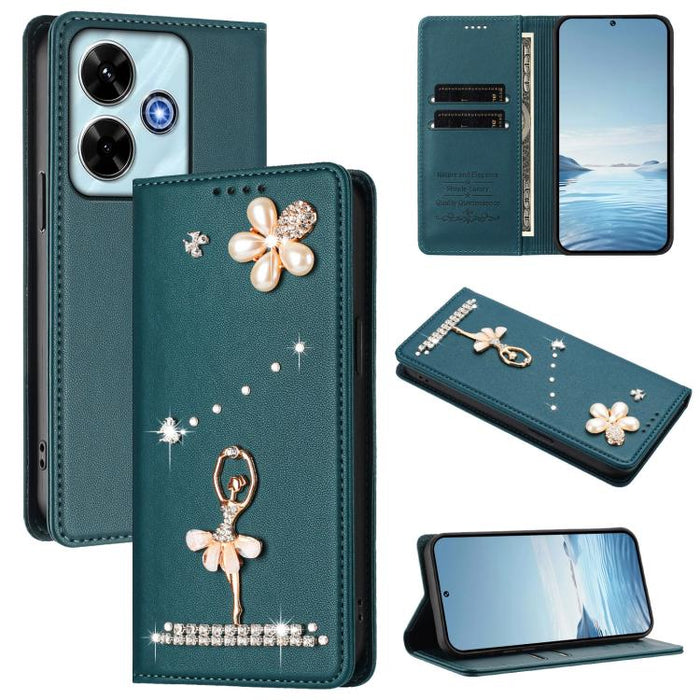 Funda para teléfono de piel vegana con protección RFID y diamantes de imitación de la bailarina de ballet, For Redmi Note 15 Pro+ 5G Global 163.3mm, For Redmi Note 15 5G / 4G Global 164mm, For Redmi Note 15 Pro 4G Global 163.2mm                        ...