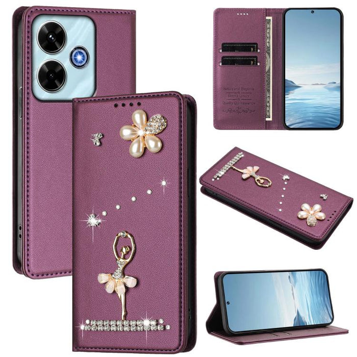 Funda para teléfono de piel vegana con protección RFID y diamantes de imitación de la bailarina de ballet, For Redmi Note 15 Pro+ 5G Global 163.3mm, For Redmi Note 15 5G / 4G Global 164mm, For Redmi Note 15 Pro 4G Global 163.2mm                        ...