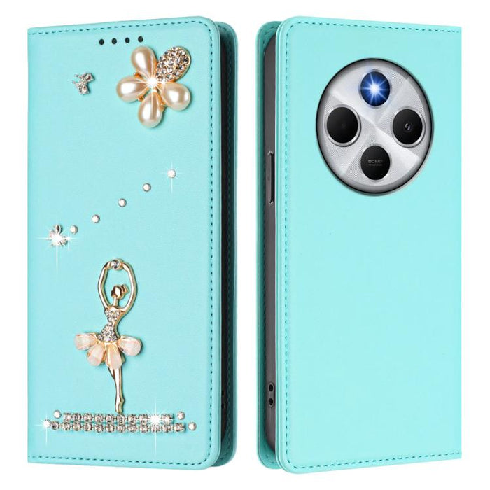 Funda para teléfono de piel vegana con protección RFID y diamantes de imitación de la bailarina de ballet, For Redmi 14C 4G / 14R 5G / A3 Pro, For Redmi Note 14 4G 164.84mm, For Redmi Note 14 Pro 5G Global / 14 Pro+ 5G                                  ...