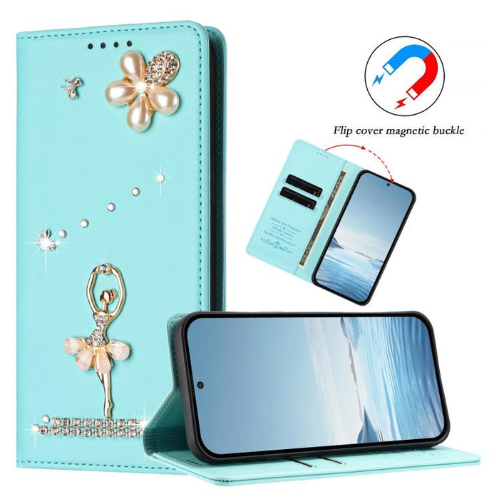 Funda para teléfono de piel vegana con protección RFID y diamantes de imitación de la bailarina de ballet, For Redmi 14C 4G / 14R 5G / A3 Pro, For Redmi Note 14 4G 164.84mm, For Redmi Note 14 Pro 5G Global / 14 Pro+ 5G                                  ...