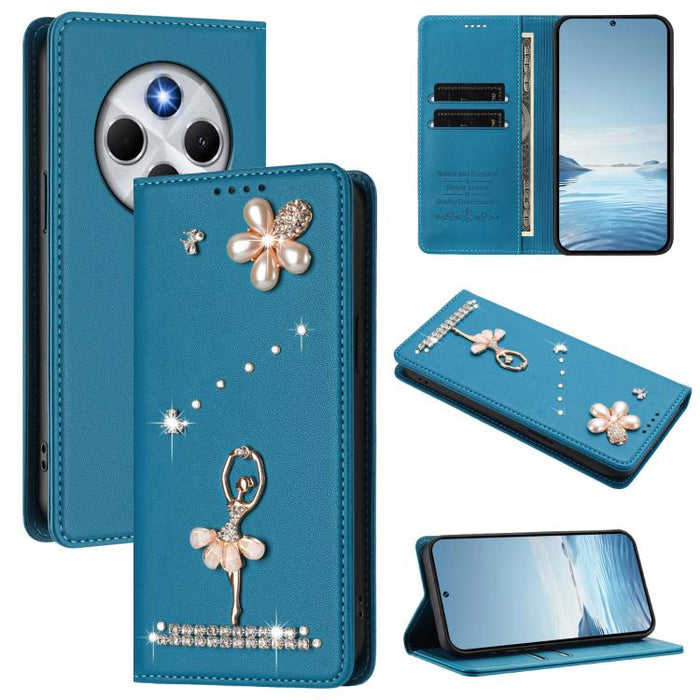 Funda para teléfono de piel vegana con protección RFID y diamantes de imitación de la bailarina de ballet, For Redmi 14C 4G / 14R 5G / A3 Pro, For Redmi Note 14 4G 164.84mm, For Redmi Note 14 Pro 5G Global / 14 Pro+ 5G                                  ...